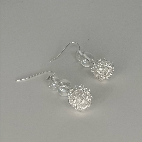 Hand Crafted Jewelry - Silver Tone and Clear Beaded Earrings w/ Wire Cluster and SS Ear Wires